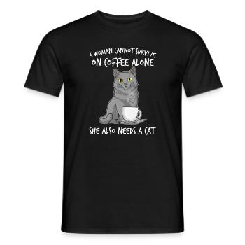 Woman Cat Lover Coffee Lover Caffeine Meow - Männer T-Shirt - Schwarz - Vorne - AI Model Male 178 light (178cm)