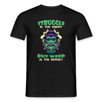 La lutte est l’ennemi, mais l’herbe est le remède - T-shirt homme - noir - Devant - AI Model Male 178 light (178cm)