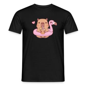 Süßes Capybara In Rosa Flamingo Pool Float - Männer T-Shirt - Schwarz - Vorne - AI Model Male 178 light (178cm)