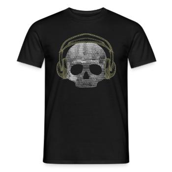 DJ Skull Headphones Retro Vintage Rock Music - Men's T-Shirt - black - Front - AI Model Male 178 light (178cm)