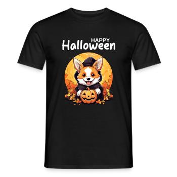 Happy Halloween Corgi Hundemama Hundepapa Kürbis - Männer T-Shirt - Schwarz - Vorne - AI Model Male 178 light (178cm)