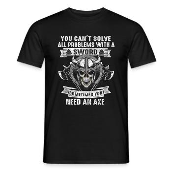 Wikinger Spruch Schwert und Axt - Männer T-Shirt - Schwarz - Vorne - AI Model Male 178 light (178cm)