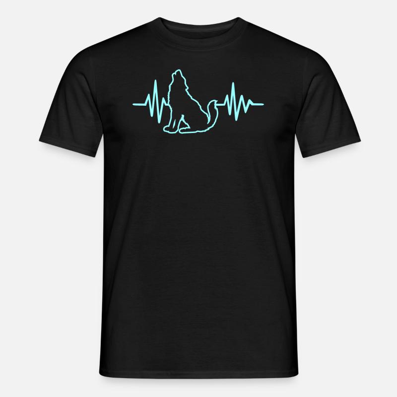 WOLF HERZSCHLAG TSHIRT GESCHENKIDEE TIER LUSTIG - Männer T-Shirt - Schwarz