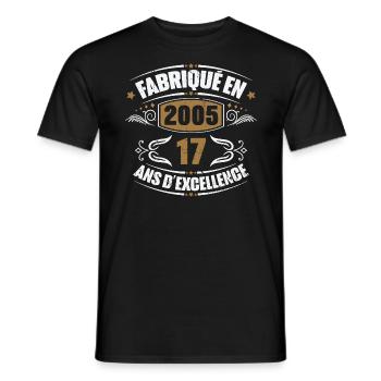 Fabriqué en 2005, 17 ans d'excellence - T-shirt homme - noir - Devant - AI Model Male 178 light (178cm)
