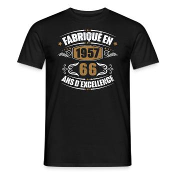 Cadeau d'anniversaire 66 ans, Fabriqué en 1957 - T-shirt homme - noir - Devant - AI Model Male 178 light (178cm)