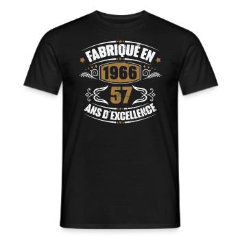 Cadeau d'anniversaire 57 ans, Fabriqué en 1966 - T-shirt homme - noir - Devant - AI Model Male 178 light (178cm)