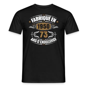 Cadeau d'anniversaire 73 ans, Fabriqué en 1950 - T-shirt homme - noir - Devant - AI Model Male 178 light (178cm)