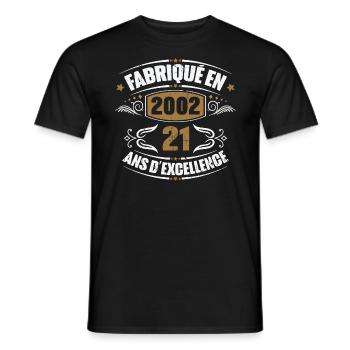 Cadeau d'anniversaire 21 ans, Fabriqué en 2002 - T-shirt homme - noir - Devant - AI Model Male 178 light (178cm)