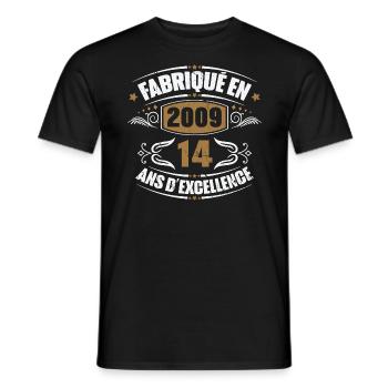 Cadeau d'anniversaire 14 ans, Fabriqué en 2009 - T-shirt homme - noir - Devant - AI Model Male 178 light (178cm)