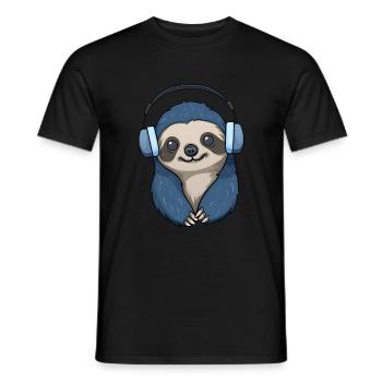 Musikliebhaber Faultier mit Kopfhörern - Männer T-Shirt - Schwarz - Vorne - AI Model Male 178 light (178cm)