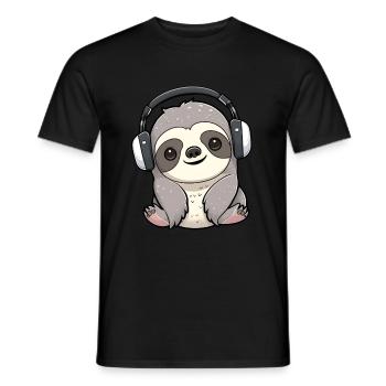 Süßes Faultier Kopfhörer Musikliebhaber - Männer T-Shirt - Schwarz - Vorne - AI Model Male 178 light (178cm)