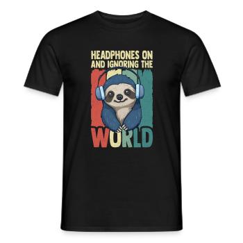 Casque Musique Paresseux DJ Amateurs de musique - T-shirt homme - noir - Devant - AI Model Male 178 light (178cm)