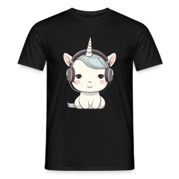 Licorne avec écouteurs pour mélomanes - T-shirt homme - noir - Devant - AI Model Male 178 light (178cm)