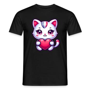 Chat de la Saint-Valentin avec des amoureux des chats d’amour de cœur - T-shirt homme - noir - Devant - AI Model Male 178 light (178cm)