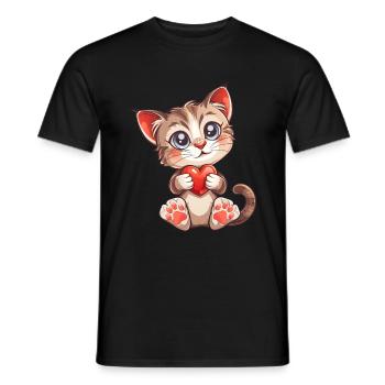 Valentine's Day Cat Heart Love Kitty - Men's T-Shirt - black - Front - AI Model Male 178 light (178cm)