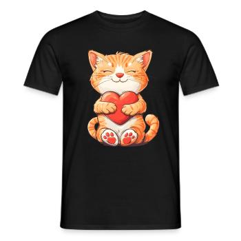 Valentine's Day Cat Cat Love Heart - Men's T-Shirt - black - Front - AI Model Male 178 light (178cm)