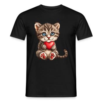 Chat de la Saint-Valentin avec amour de cœur Amour de chat - T-shirt homme - noir - Devant - AI Model Male 178 light (178cm)