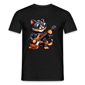 Gitarrist E-Gitarre Gitarrenlehrer Gitarren Katze - Männer T-Shirt - Schwarz - Vorne - AI Model Male 178 light (178cm)