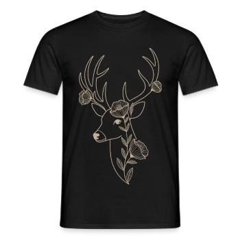 Elegant deer with floral decoration - Men's T-Shirt - black - Front - AI Model Male 178 light (178cm)