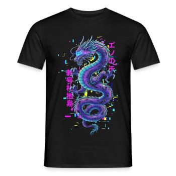 Cyberpunk Dragon - Glitch Art Neon - Men's T-Shirt - black - Front - AI Model Male 178 light (178cm)