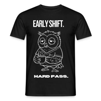 Early Shift Owl Shirt – Hard Pass - Men's T-Shirt - black - Front - AI Model Male 178 light (178cm)