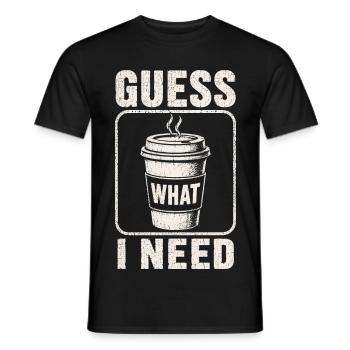 Café, devine ce qu’il me faut, chemise. - T-shirt homme - noir - Devant - AI Model Male 178 light (178cm)