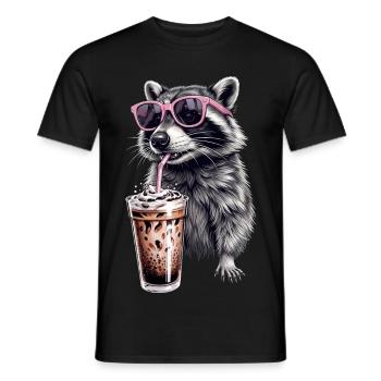 Café glacé Raccoon - T-shirt homme - noir - Devant - AI Model Male 178 light (178cm)