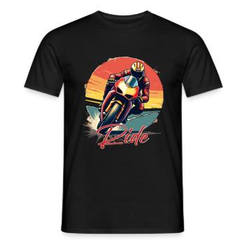 Motorrad. Biker im Retrolook. Rennen. - Männer T-Shirt - Schwarz - Vorne - AI Model Male 178 light (178cm)