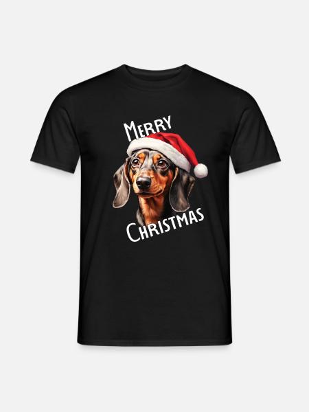 Dackel mit Nikolausmütze - Weihnachtsgeschenk - Männer T-Shirt - Schwarz