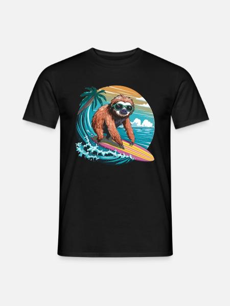 Surfer Faultier Tropischer Strand Welle Surfen - Männer T-Shirt - Schwarz