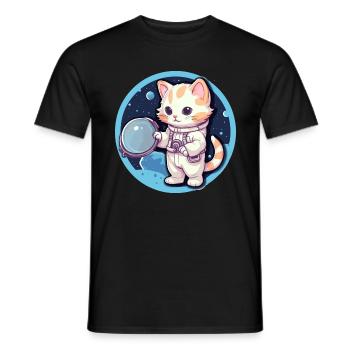Astronaut Kitty erforscht die kosmische Grenze - Männer T-Shirt - Schwarz - Vorne - AI Model Male 178 light (178cm)