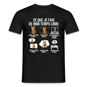 Ce que je fais de mon temps libre – Chat Bengal - T-shirt homme - noir - Devant - AI Model Male 178 light (178cm)