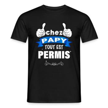 Chez papy tout est permis Humour - T-shirt homme - noir - Devant - AI Model Male 178 light (178cm)