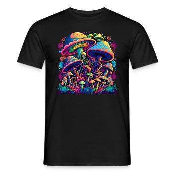 mushroom mushroom mushrooms retro - Men's T-Shirt - black - Front - AI Model Male 178 light (178cm)