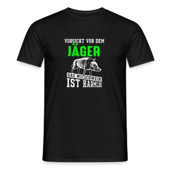 Wildschwein Jagd Vorsicht vor dem Jäger - Männer T-Shirt - Schwarz - Vorne - AI Model Male 178 light (178cm)