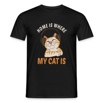 Home is where my cat is chat is ma maison - T-shirt homme - noir - Devant - AI Model Male 178 light (178cm)