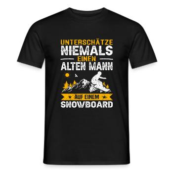 Alter Mann Rentner Snowboard Snowboarding - Männer T-Shirt - Schwarz - Vorne - AI Model Male 178 light (178cm)