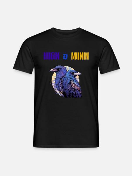 Hugin und Munin, die Raben Odins mit Schrift - Männer T-Shirt - Schwarz