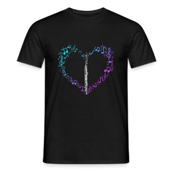 Flute Gift Music Notes Heart Love - Men's T-Shirt - black - Front - AI Model Male 178 light (178cm)