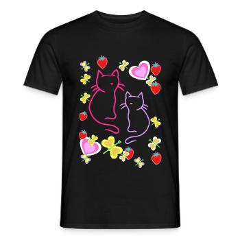 Retro Sommer Erdbeer Katzen Teenie Mädchen Katze - Männer T-Shirt - Schwarz - Vorne - AI Model Male 178 light (178cm)