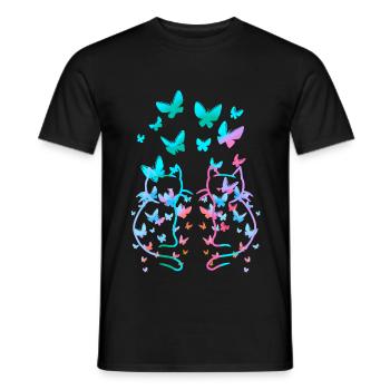 80s Retro Cats Cat Teen Butterflies Child - Men's T-Shirt - black - Front - AI Model Male 178 light (178cm)