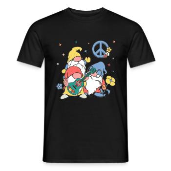 Hippie dwarves with guitar and peace sign - Men's T-Shirt - black - Front - AI Model Male 178 light (178cm)