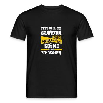 Partner in Crime Sound Like Bad Person Grandma - Men's T-Shirt - black - Front - AI Model Male 178 light (178cm)