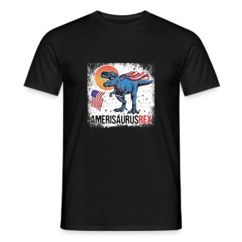 Patriotic Amerisaurus Rex Fun Dinosaur Waving - Men's T-Shirt - black - Front - AI Model Male 178 light (178cm)