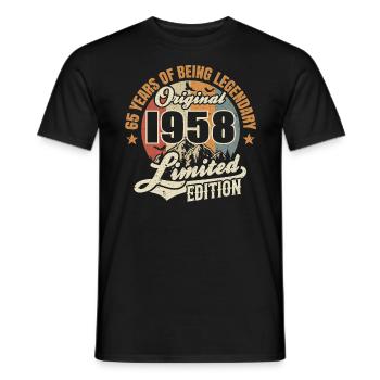 65 years - legendary since 1958 - Men's T-Shirt - black - Front - AI Model Male 178 light (178cm)