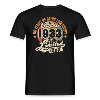 90 years - legendary since 1933 - Men's T-Shirt - black - Front - AI Model Male 178 light (178cm)