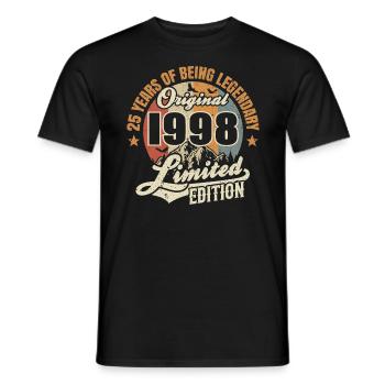 25 years - legendary since 1998 - Men's T-Shirt - black - Front - AI Model Male 178 light (178cm)