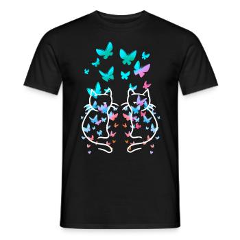 80s Retro Cat Vintage Spring Butterflies - Men's T-Shirt - black - Front - AI Model Male 178 light (178cm)