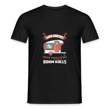 La vie bascule quand votre salon roule sur le camping - T-shirt homme - noir - Devant - AI Model Male 178 light (178cm)