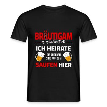 Team groom - it escalates, booze, he gets married - Men's T-Shirt - black - Front - AI Model Male 178 light (178cm)